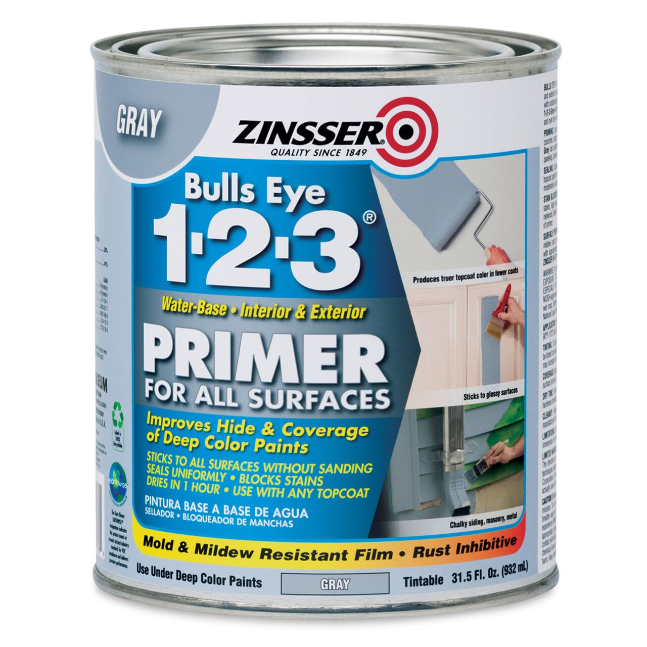 Bulls Eye 1-2-3 Latex Primer Sealer- Gray, Interior/Exterior, Quart